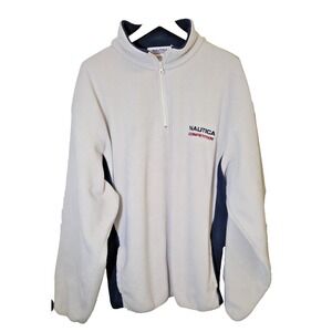 Vintage Nautica‎ Competition Nautech 1/4 Zip Fleece Ivory Navy Pockets Size XXL